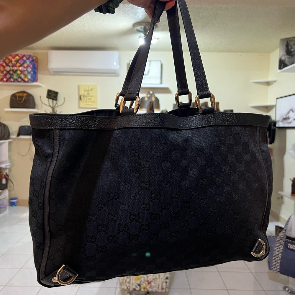 Gucci Black Monogram Canvas Satchel with Gold Hardware - Picture 3 of 15
